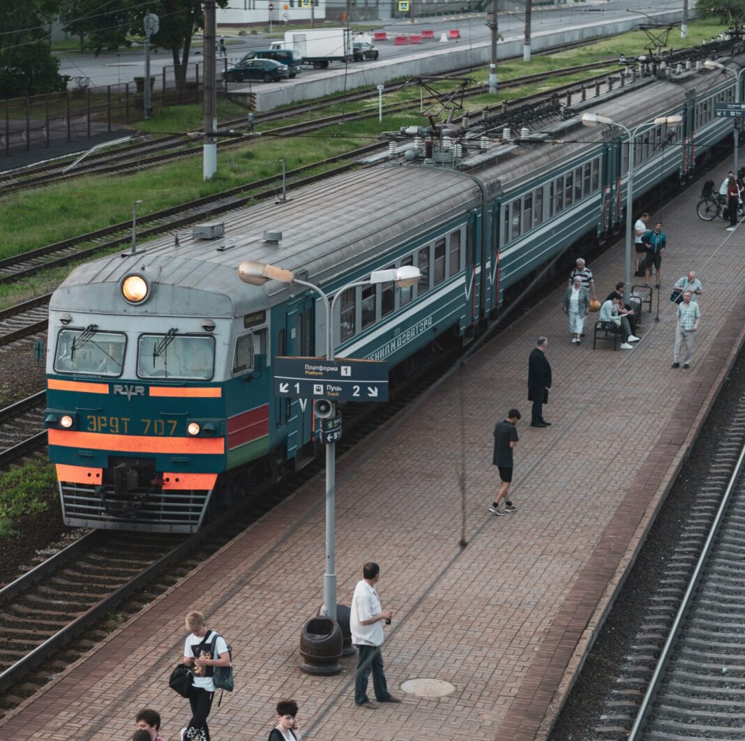 Train arriving in station in Belarus