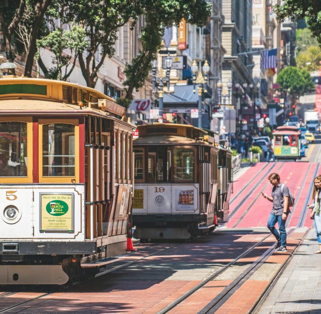 Trolly cars in Powell Street, San Francisco, CA, USA