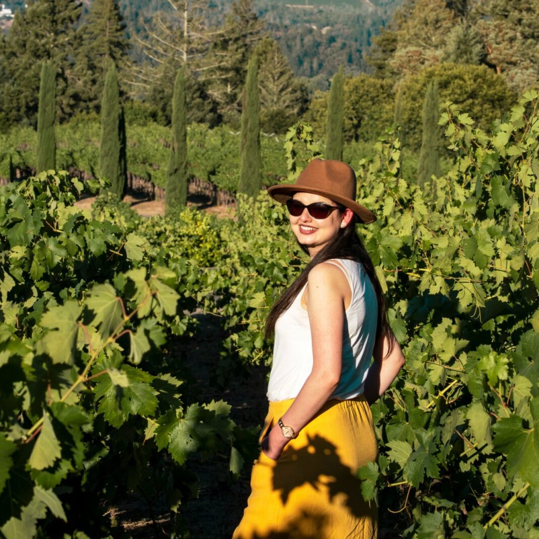 Girl in a vineyard in Napa Valley, California