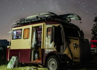Different Ways to Shower While Traveling in a Van Van under a starry night sku