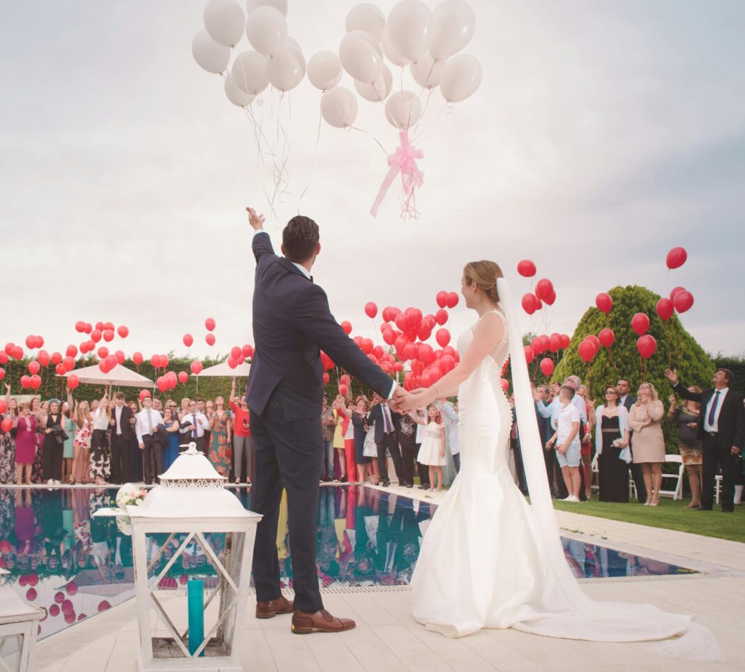 Wedding ceremony at a pool