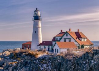 Historic Lighthouses Along the Coast of Maine, USA Portland Head Lighthouse