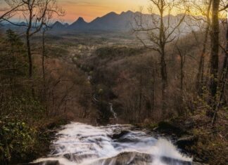 Best Mountain Towns in Georgia, USA Waterfall near bare trees