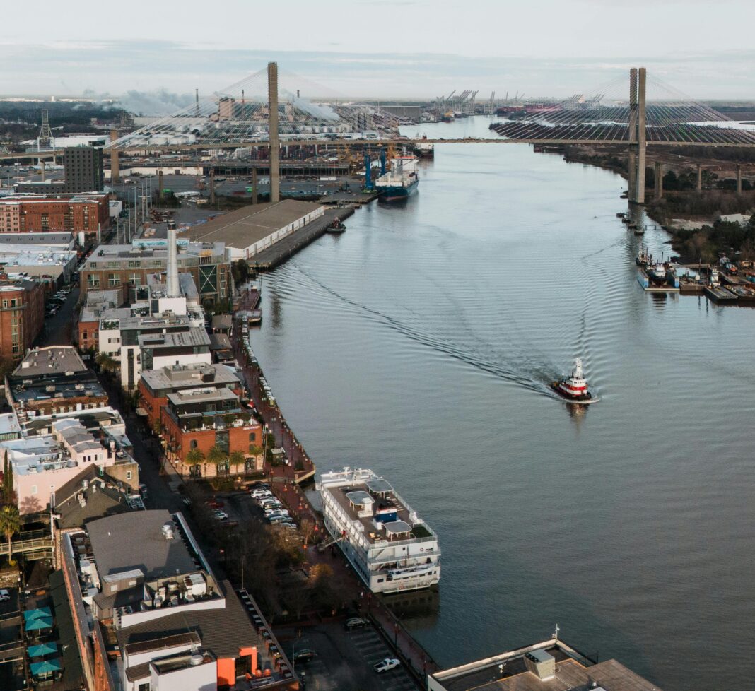 River and Talmadge Memorial Bridge in Savannah in Georgia