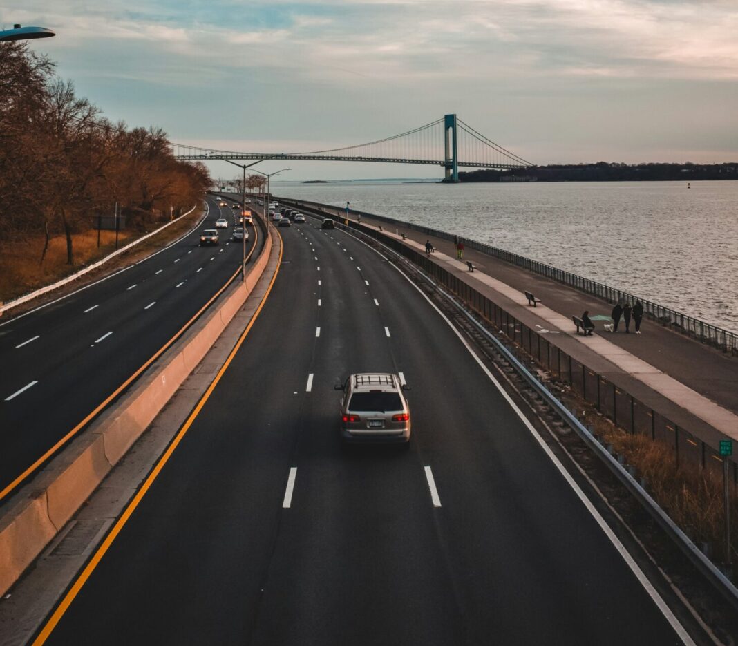 Car driving on a multilane road